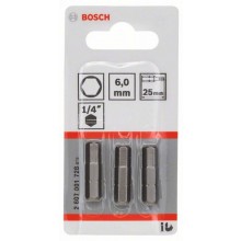 BOSCH Extra-Hart Šroubovací bit zvlášť tvrdý, HEX 6, 25 mm 3ks 2607001728