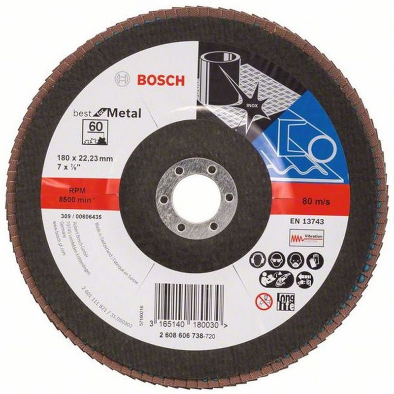 BOSCH Best for Metal Lamelový brusný kotouč X571, 180x22,2mm, 80 2608606739
