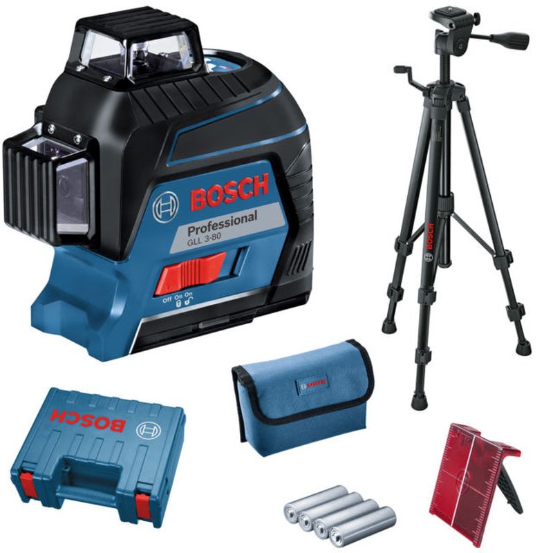 BOSCH GLL 3-80 Professional křížový laser + 4x 1,5 V AA + stativ BT 150 + kufr + taška 06159940KD
