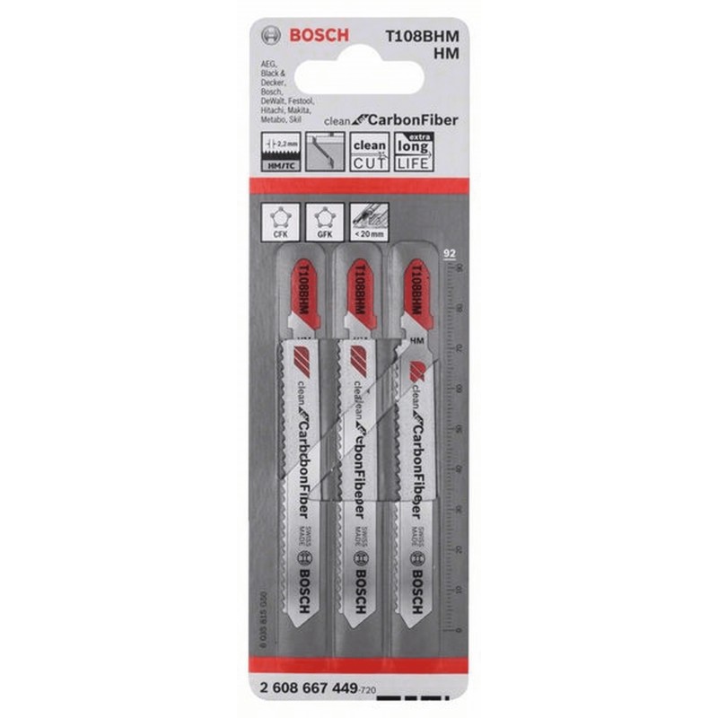 BOSCH Pilový plátek pro kmitací pily T 108 BHM, 92 mm, 3ks 2608667449