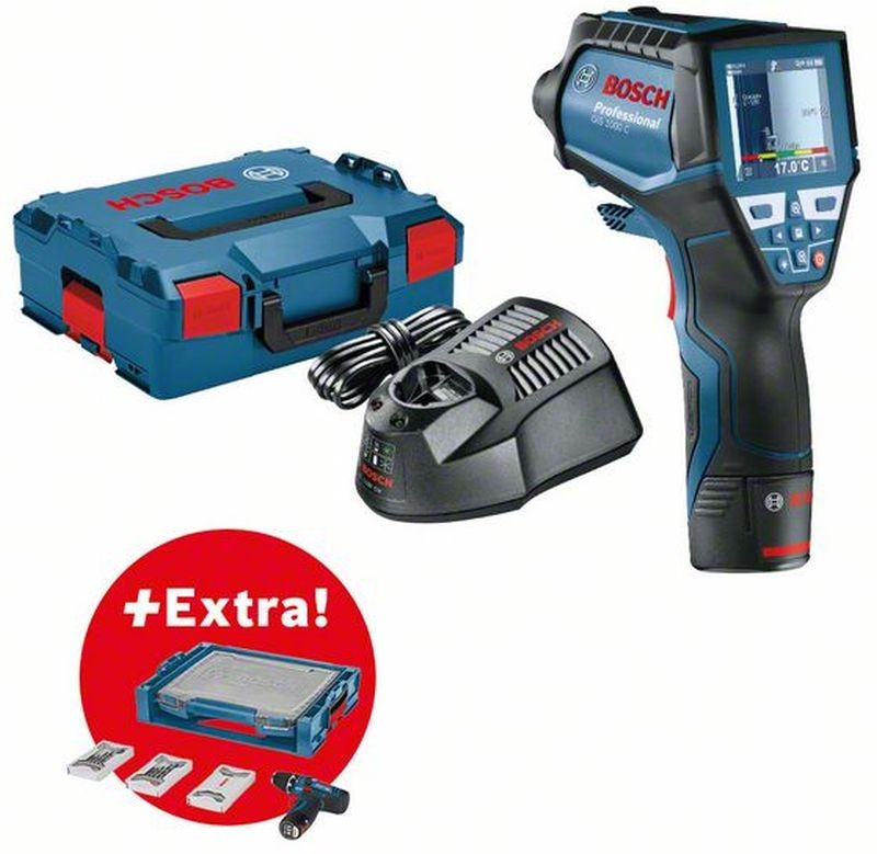 BOSCH GIS 1000 C Termodetektor + GSR 12V-15 Aku šroubovák + 39ks příslušenství + kufr 06159940L5