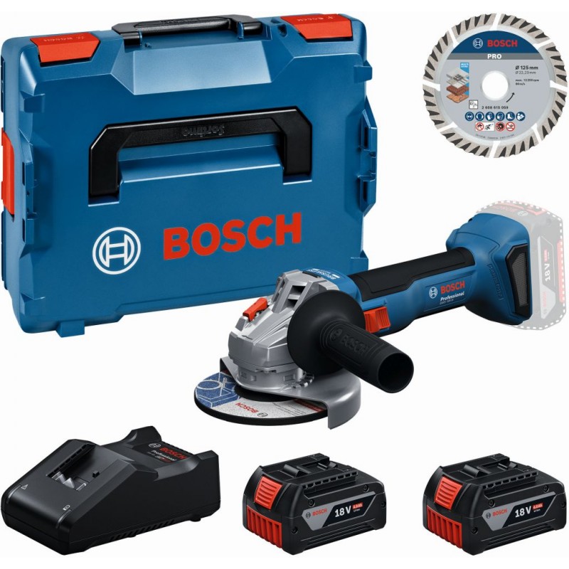 BOSCH GWS 18V-8 PROFESSIONAL Sada nářadí 2× GBA 4.0Ah + kotouč + L-BOXX 0615A500E7