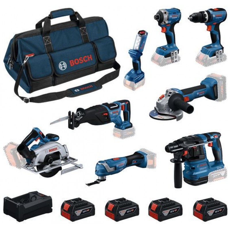 BOSCH PROFESSIONAL Sada nářadí 18V GSB+GDR+GBH+GWS+GKS+GSA+GOP+GLI+4× 5,0 Ah 0615V00061