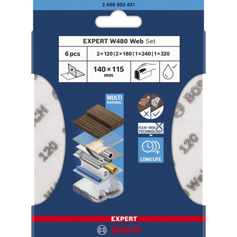 BOSCH Brusná síť Expert W480 web, smíšená sada, 6ks 2608902431