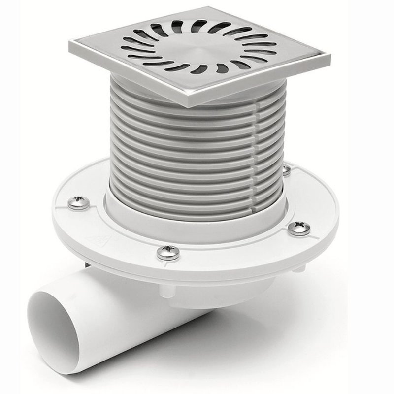 Podlahová vpusť boční DN 50 (PVB50N-PR2) nerez 122 x 122 mm, s přírubou 425 Podlahová vpusť boční DN 50 (PVB50N-PR2) nerez 122 x 122 mm, s přírubou 425