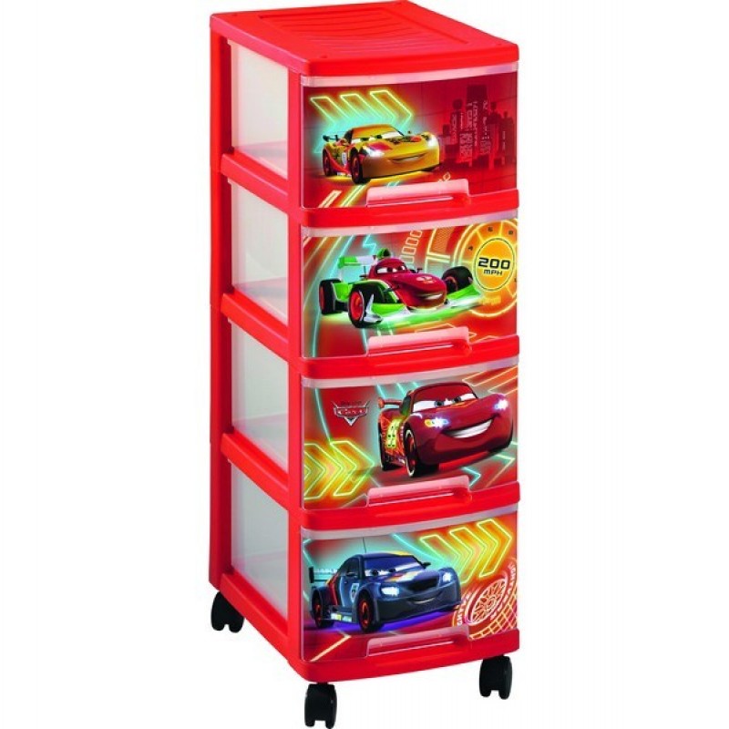 CURVER Regálek 4 zásuvky CARS, 26,4 x 35,1 x 67,5 cm, 00066-C35