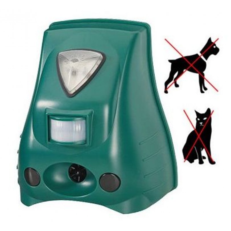 Deramax-Profi Ultrazvuk. odpuzovač - plašič psů a koček s PIR čidlem a stroboskopem 5070D