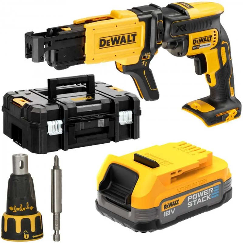 DeWALT DCF620E1K Aku sádrokartonářský šroubovák s podavačem vrutů (1x1,7Ah Powerstack) kufr Tstak DeWALT DCF620E1K Aku sádrokartonářský šroubovák s podavačem vrutů (1x1,7Ah Powerstack) kufr Tstak