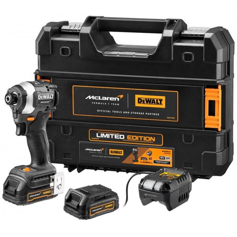 DeWALT DCF85ME2GT Aku rázový utahovák McLaren 1/4" (206Nm/18V/2x1,7Ah) kufr Tstak DeWALT DCF85ME2GT Aku rázový utahovák McLaren 1/4" (206Nm/18V/2x1,7Ah) kufr Tstak