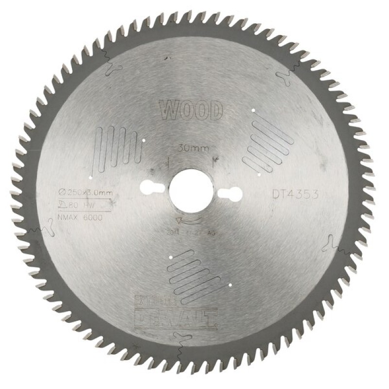 DeWALT DT4353 Pilový kotouč Extreme 250 x 30 mm, 80 zubů, ATB 10 ° DeWALT DT4353 Pilový kotouč Extreme 250 x 30 mm, 80 zubů, ATB 10 °