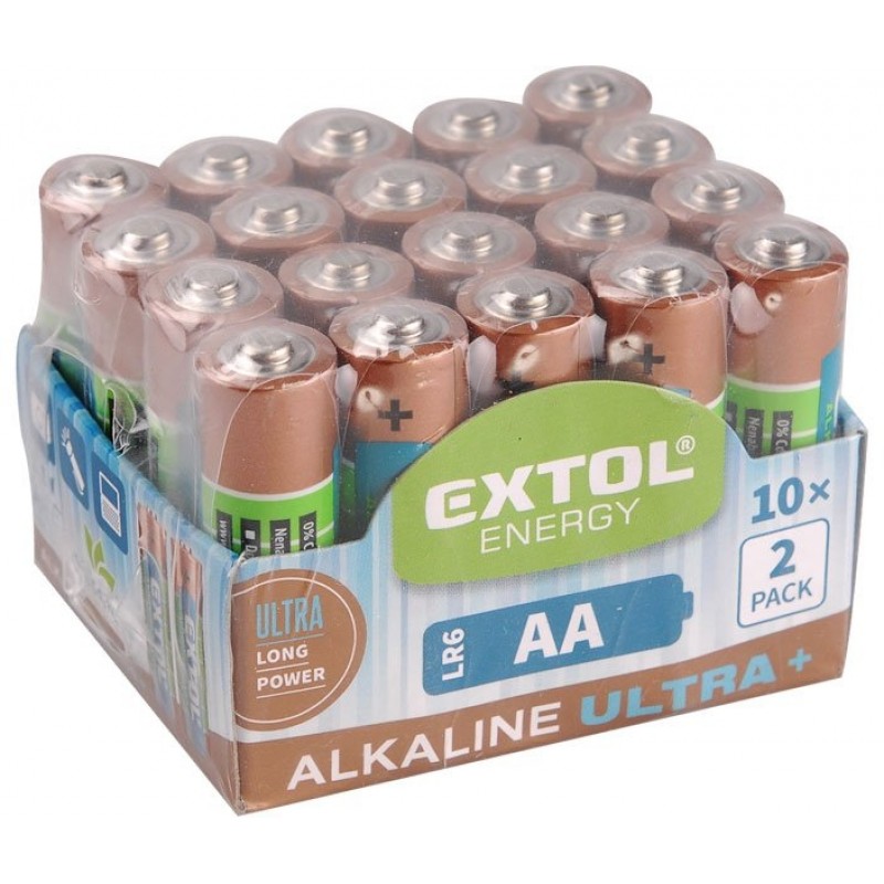 EXTOL Energy Alkalické tužkové baterie Ultra + AA 1,5V, 20ks 42013