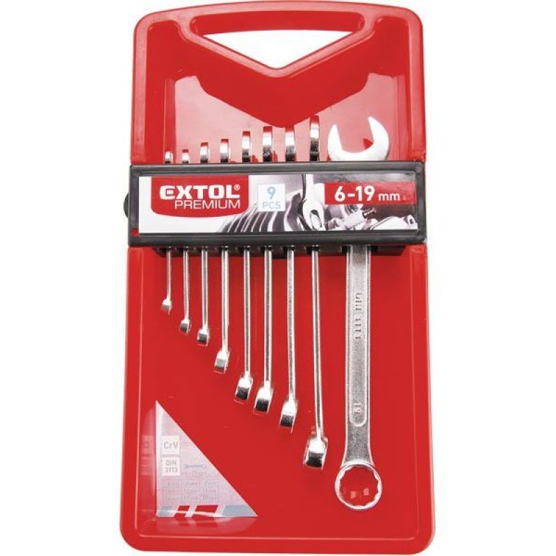 EXTOL PREMIUM klíče očkoploché, sada 9ks, 6-7-8-10-12-13-14-17-19mm, CrV 6352 EXTOL PREMIUM klíče očkoploché, sada 9ks, 6-7-8-10-12-13-14-17-19mm, CrV 6352