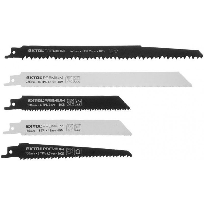 EXTOL PREMIUM pilové plátky do pily ocasky - mix plátků, sada 5ks, HCS, BIM 8806000 EXTOL PREMIUM pilové plátky do pily ocasky - mix plátků, sada 5ks, HCS, BIM 8806000
