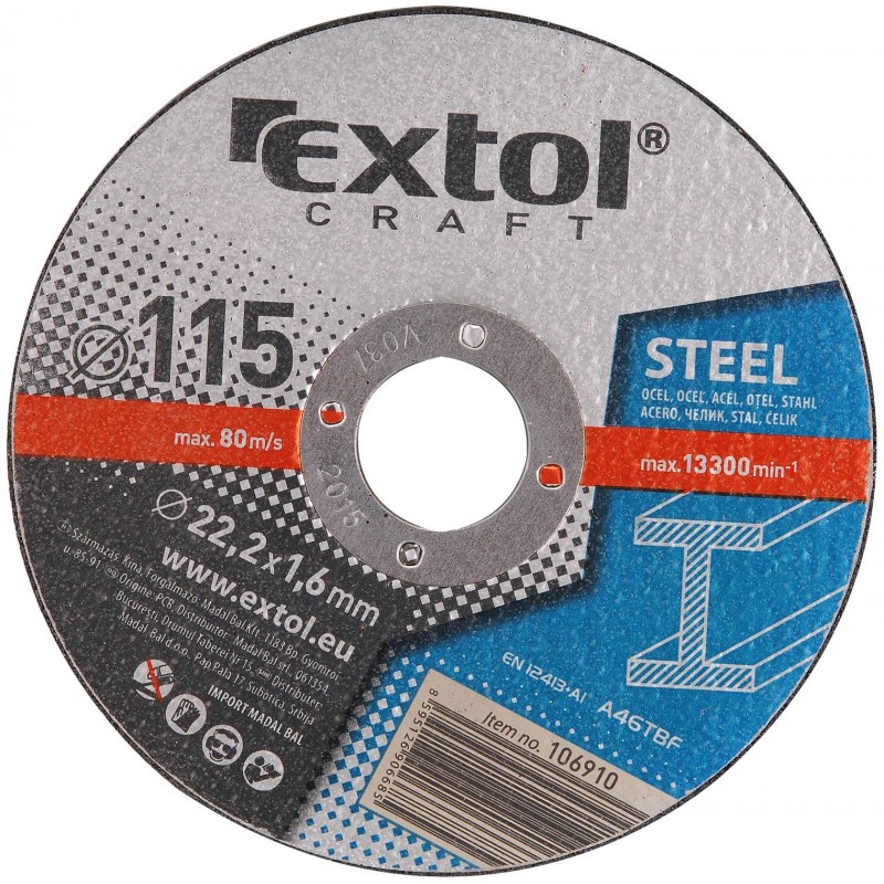 EXTOL CRAFT kotouče 115x1,6x22,2mm, řezné na kov 5ks 106910 EXTOL CRAFT kotouče 115x1,6x22,2mm, řezné na kov 5ks 106910