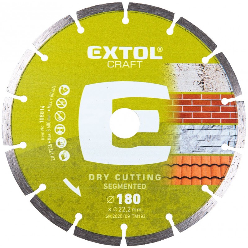 EXTOL CRAFT kotouč diamantový řezný 180x22,2mm SEGMENTOVÝ - suché řezání 108814 EXTOL CRAFT kotouč diamantový řezný 180x22,2mm SEGMENTOVÝ - suché řezání 108814