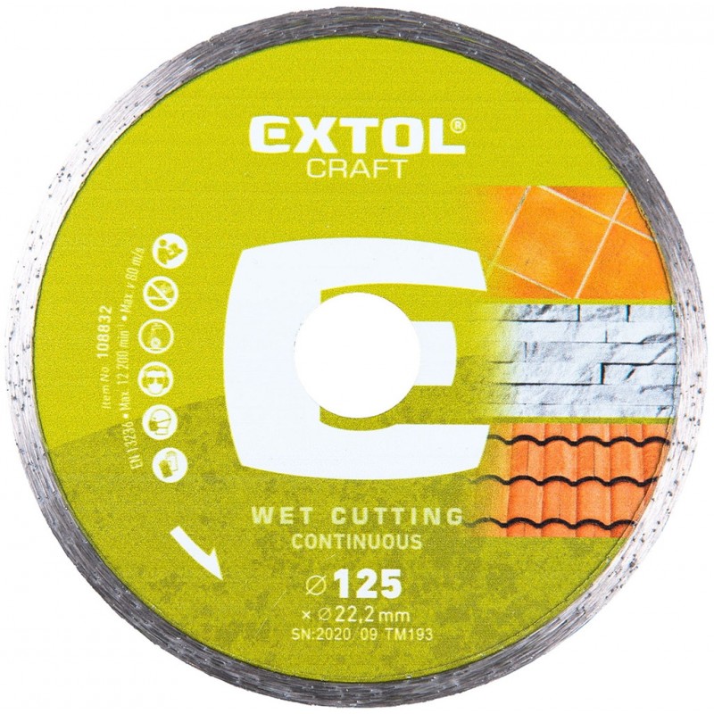 EXTOL CRAFT kotouč diamantový řezný 125x22,2mm CELOOBVODOVÝ - mokré řezání 108832 EXTOL CRAFT kotouč diamantový řezný 125x22,2mm CELOOBVODOVÝ - mokré řezání 108832