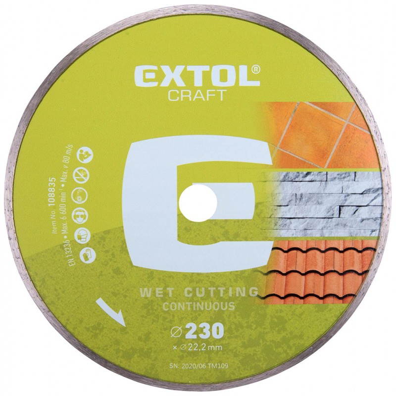 EXTOL CRAFT kotouč diamantový řezný 230x22,2mm CELOOBVODOVÝ - mokré řezání 108835