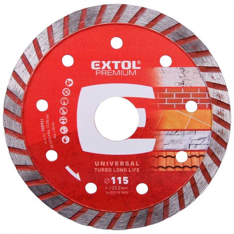 EXTOL PREMIUM kotouč diamantový řezný 115x22,2mm - TURBO 108951 EXTOL PREMIUM kotouč diamantový řezný 115x22,2mm - TURBO 108951