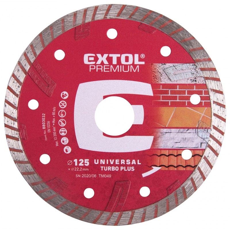 EXTOL PREMIUM kotouč diamantový řezný 125x22,2mm TURBO PLUS - suché i mokré řezání 8803032 EXTOL PREMIUM kotouč diamantový řezný 125x22,2mm TURBO PLUS - suché i mokré řezání 8803032