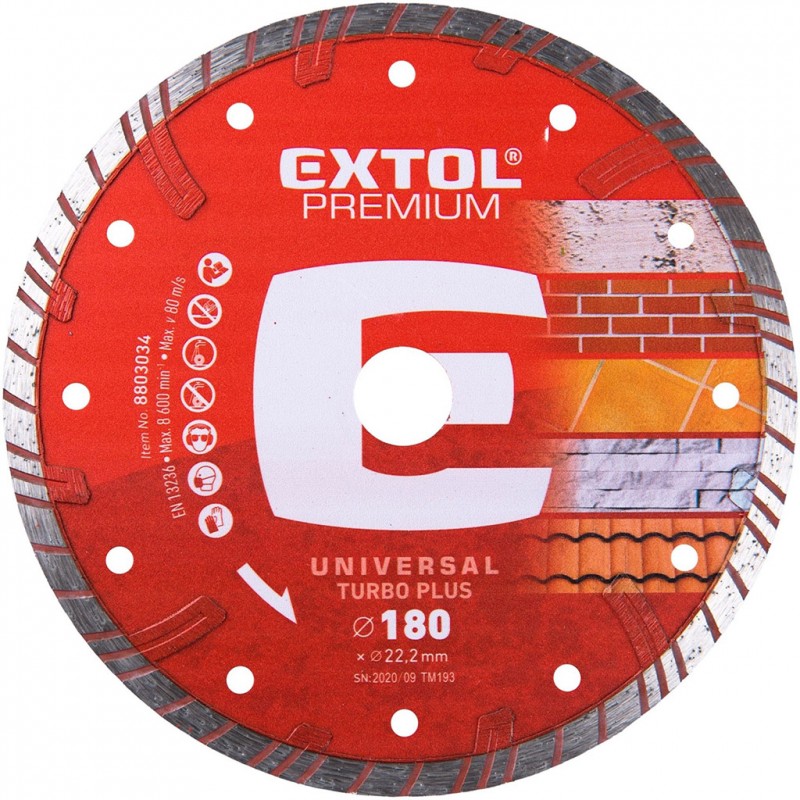EXTOL PREMIUM kotouč diamantový řezný 180x22,2mm TURBO PLUS - suché i mokré řezání 8803034 EXTOL PREMIUM kotouč diamantový řezný 180x22,2mm TURBO PLUS - suché i mokré řezání 8803034