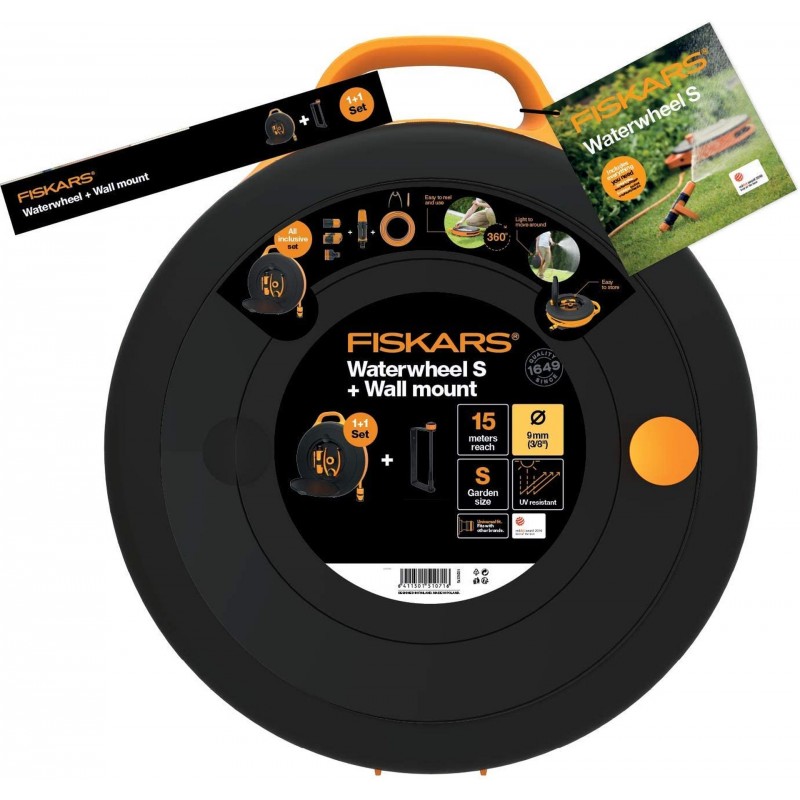 FISKARS Sada buben s hadicí S + držák na zeď, dosah 15 metrů 1026376 FISKARS Sada buben s hadicí S + držák na zeď, dosah 15 metrů 1026376