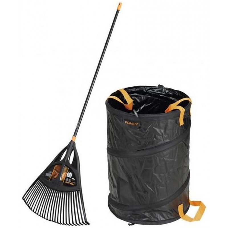 Fiskars Set Hrábě na listí Solid XL + koš zahradní 56 L Solid 1019762