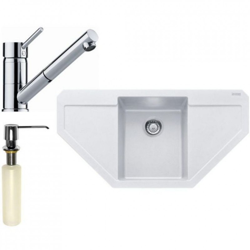 Franke SET G126 (dřez MRG 612 E bílý+baterie FC 7486.031+dávkovač FD 300) 114.0440.151