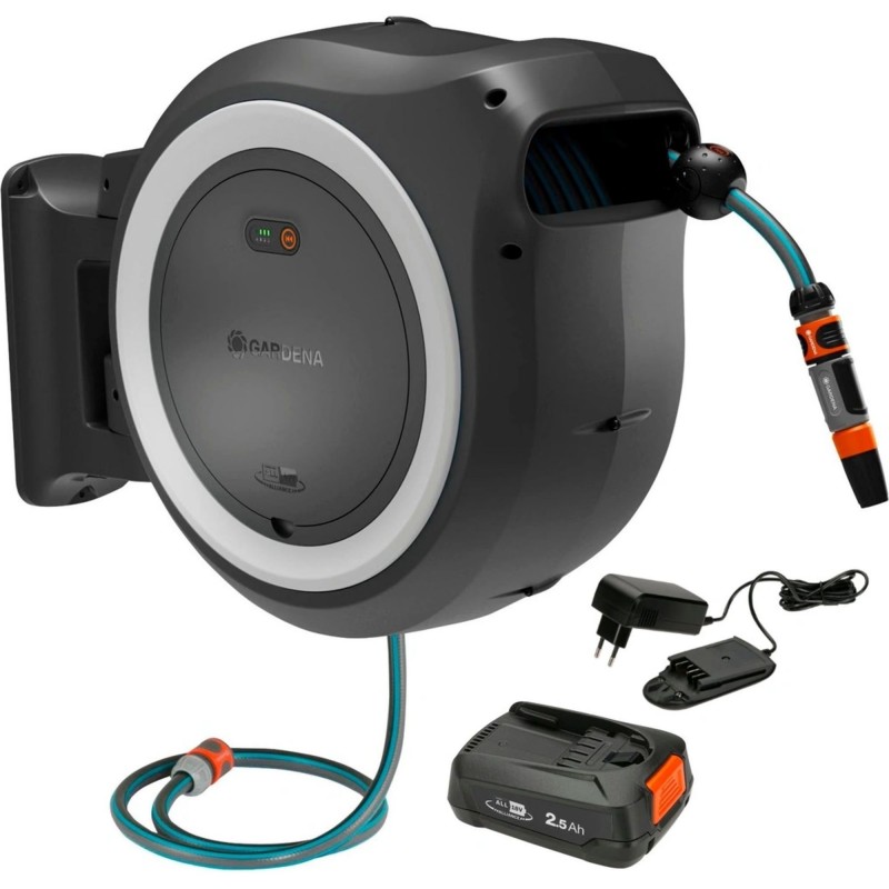 Gardena PowerRoll XL Nástěnný box na hadici – set 35m (1x2,5Ah/18V) bílá, 18642-20