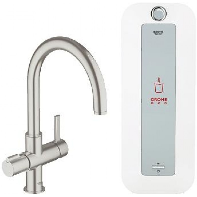 GROHE Red Duo páková dřezová baterie a combi-boiler (8 l), Supersteel 30079DC0