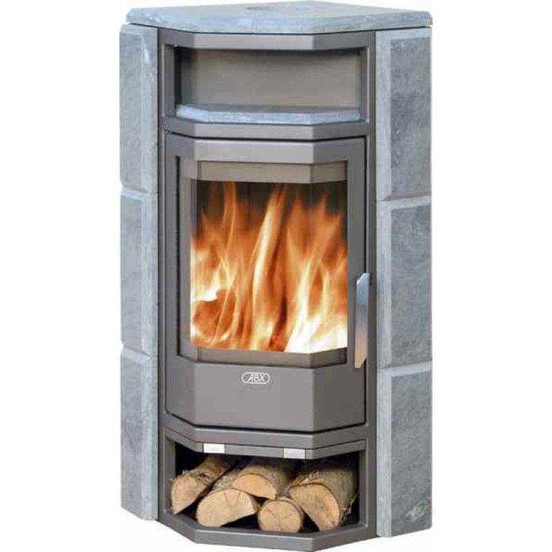 ABX Kiruna 6 rohová krbová kamna na dřevo, šedý plech ABX Kiruna 6 rohová krbová kamna na dřevo, šedý plech