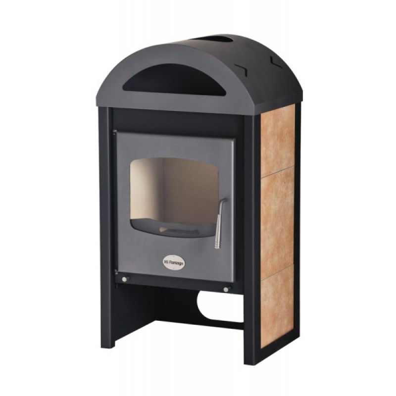 HSFLAMINGO Krbová kamna MELAND 9kw, šedá/antracit, dlažba starorůžová s pérkem