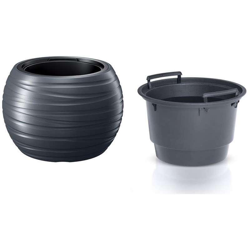 Prosperplast MAZE Květináč kulatý s vkladem 43,6cm, antracit DBMZK440
