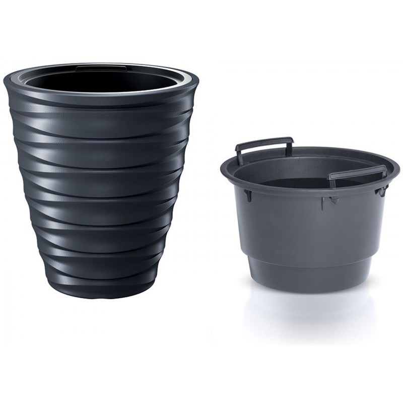 Prosperplast FREZE Květináč nízký s vkladem 38,3cm, antracit DBFE400 Prosperplast FREZE Květináč nízký s vkladem 38,3cm, antracit DBFE400