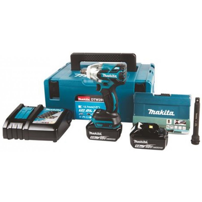 MAKITA DTW285RTJX Aku rázový utahovák Li-ion (2x18V/5,0Ah) + sada příslušenství 9ks, Makpac 2 MAKITA DTW285RTJX Aku rázový utahovák Li-ion (2x18V/5,0Ah) + sada příslušenství 9ks, Makpac 2