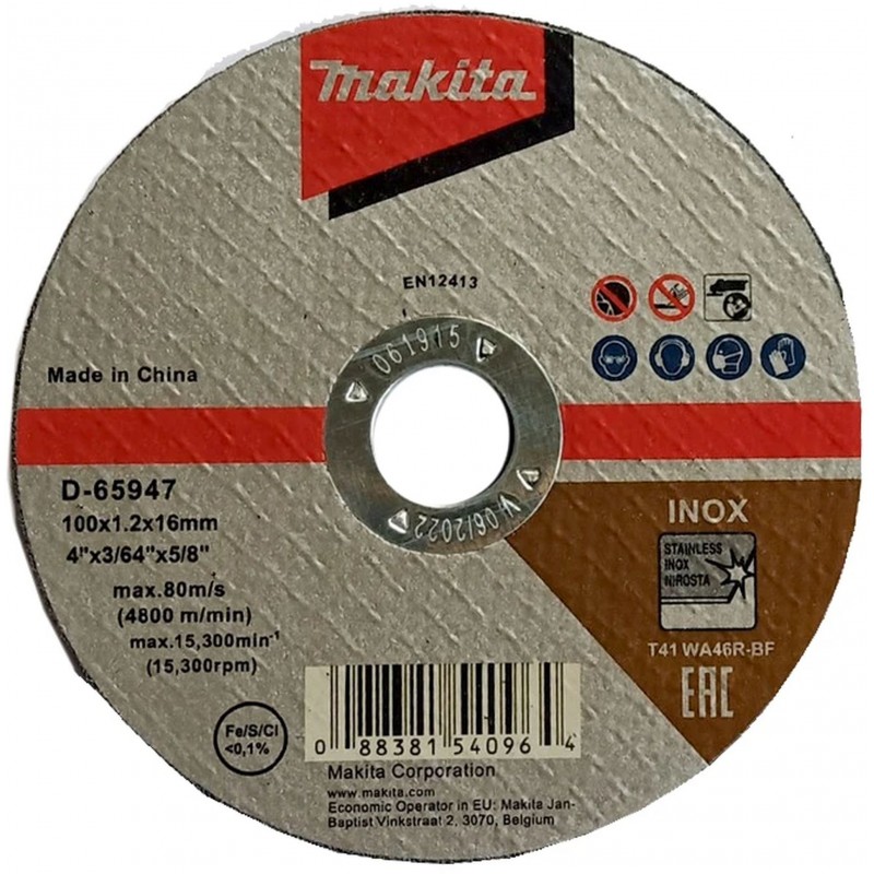 MAKITA D-65947 Řezný kotouč 100x1.0x16 nerez MAKITA D-65947 Řezný kotouč 100x1.0x16 nerez