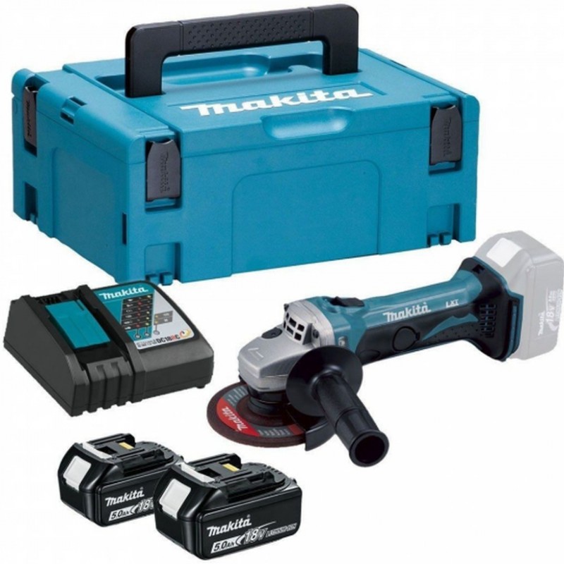 MAKITA DGA452RTJ Aku úhlová bruska 115mm LXT (2x5,0Ah/18V) Makpac