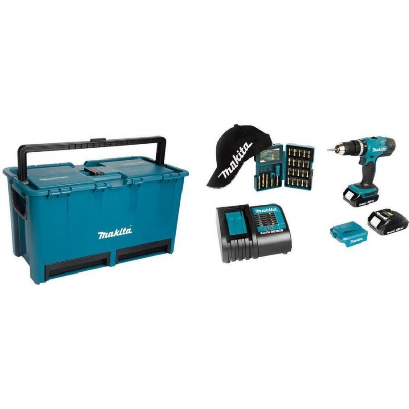 MAKITA DHP453ZX11 Aku příklepová vrtačka Li-ion 2x1,5Ah/18V + kufr, příslušenství