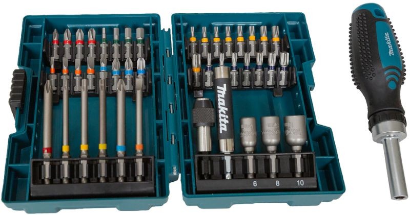 MAKITA E-25096 Sada bitů 1/4" s ráčnou 44 ks v plastové krabičce STOP