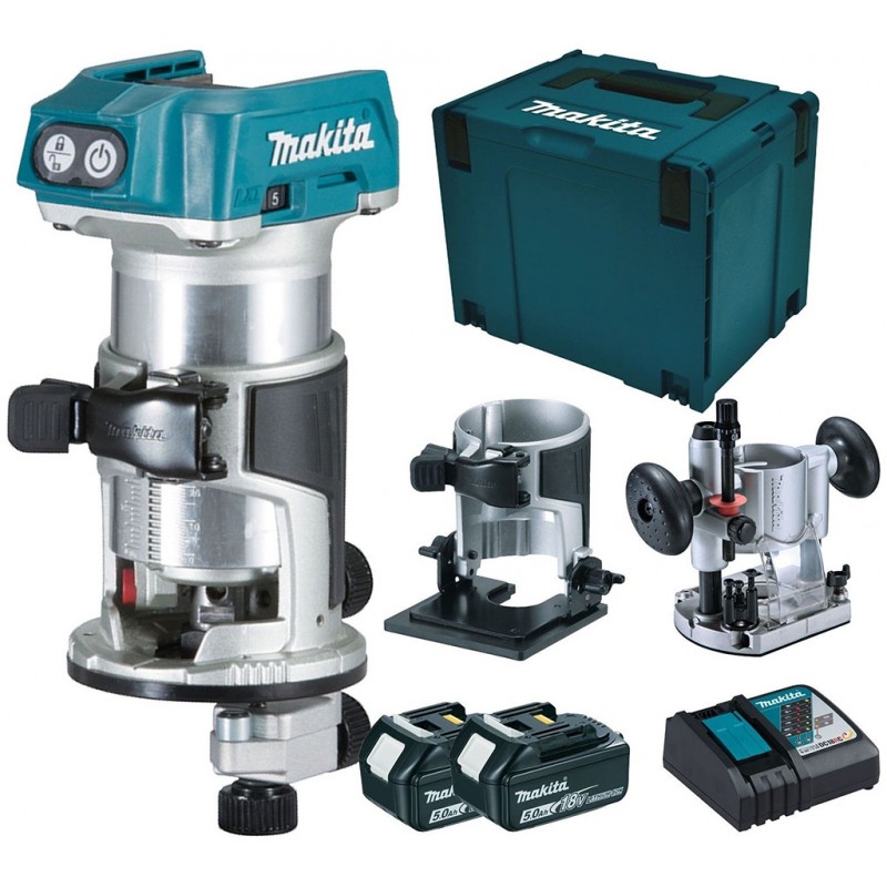 MAKITA DRT50RTJX2 Aku kombinovaná frézka s příslušenstvím Li-ion LXT 18V/5,0Ah, Makpac