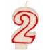 PAPSTAR Narozeninová svíčka - číslice 2 - bílá s červeným okrajem 7,3cm