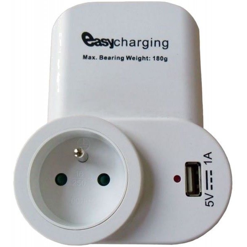 PHT USB nabíjecí adaptér s průběžnou zásuvkou, 1000mA, držák na telefon, DC23
