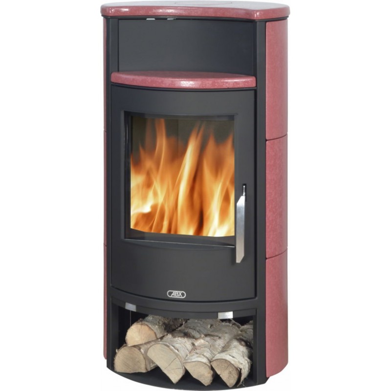 ABX Pori 4671-7, krbová kamna na dřevo, černý plech + kachle rubín, vč. horní desky