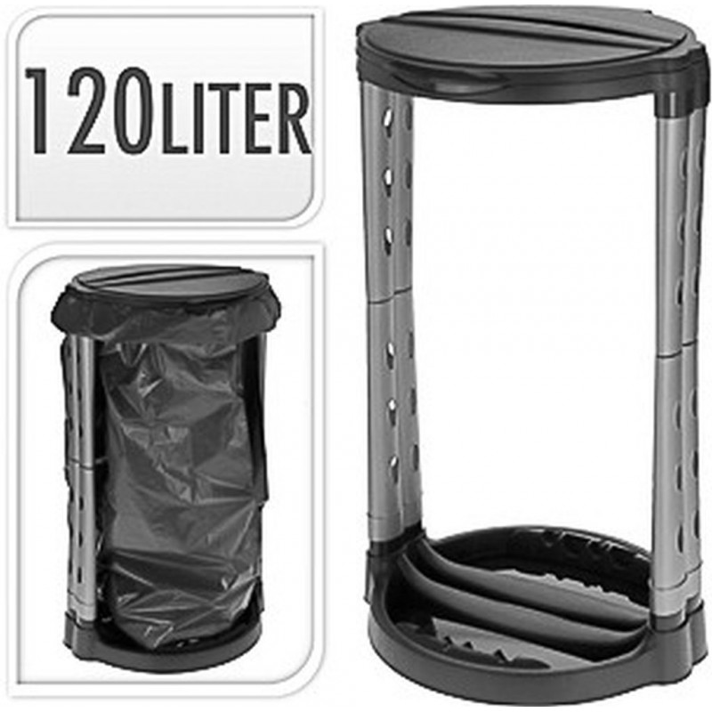 ProGarden Plastový stojan s poklopem na pytle 120 l, černý KO-Y54910060