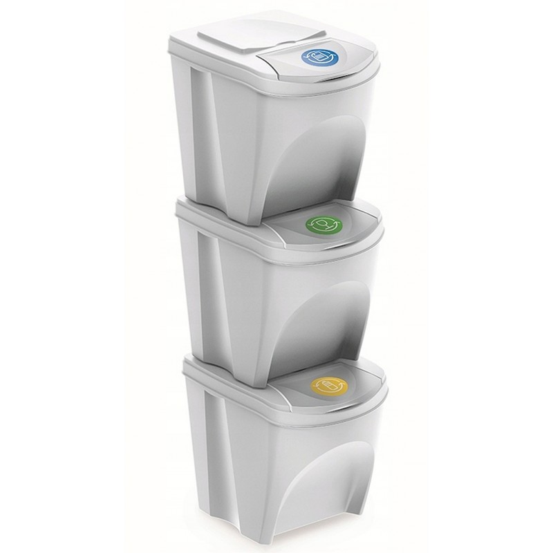 Prosperplast SORTIBOX Sada 3 odpadkových košů 3x25l, bílá IKWB25S3