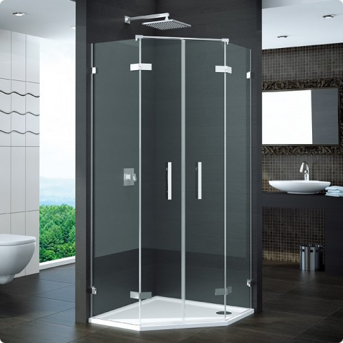 RONAL PUR52 Pur dvoukřídlé dveře pro pětiúhelník, 2m, chrom/cristal perly PUR52SM11044