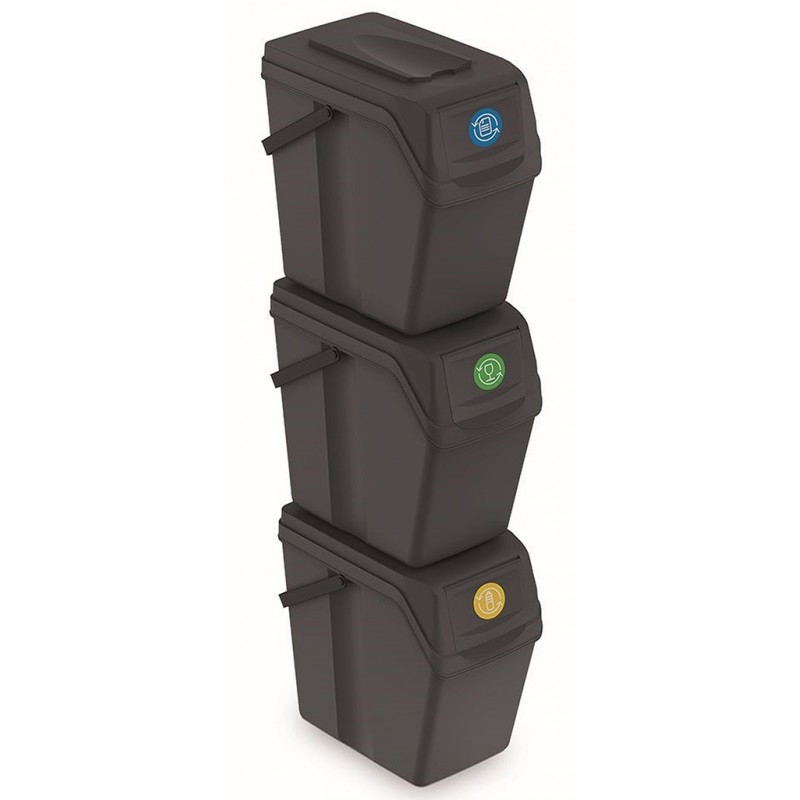 Prosperplast SORTIBOX II Sada 3 odpadkových košů 3x25l, antracit ISWB25S3