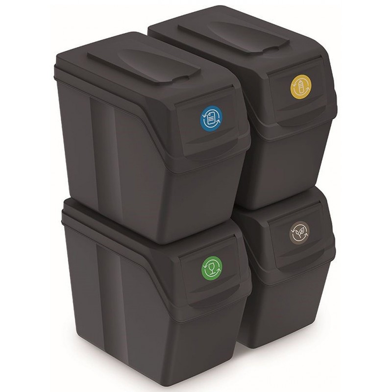 Prosperplast SORTIBOX I Sada 4 odpadkových košů 4x20l, antracit ISWB20S4 Prosperplast SORTIBOX I Sada 4 odpadkových košů 4x20l, antracit ISWB20S4