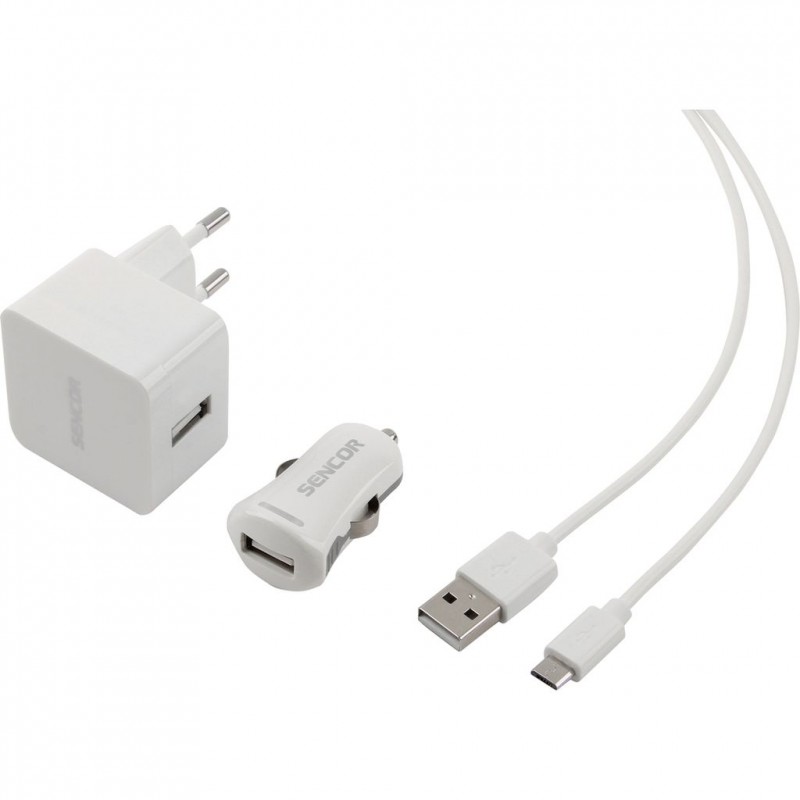SENCOR KIT SCO 516-000WH USB kabel, nabíječka bílá 1M/WALL/CAR 30015740 SENCOR KIT SCO 516-000WH USB kabel, nabíječka bílá 1M/WALL/CAR 30015740