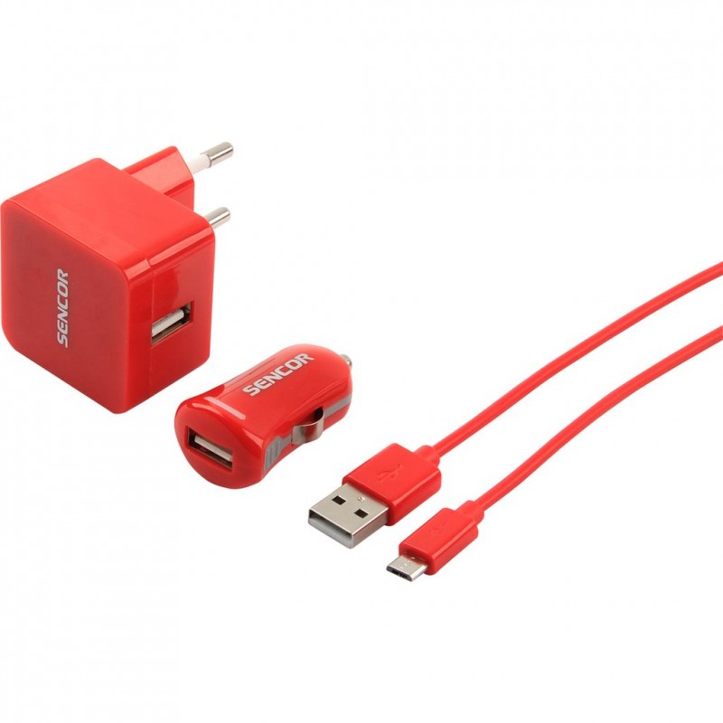 SENCOR KIT SCO 516-000RD USB kabel, nabíječka červená 1M/WALL/CAR 30015739