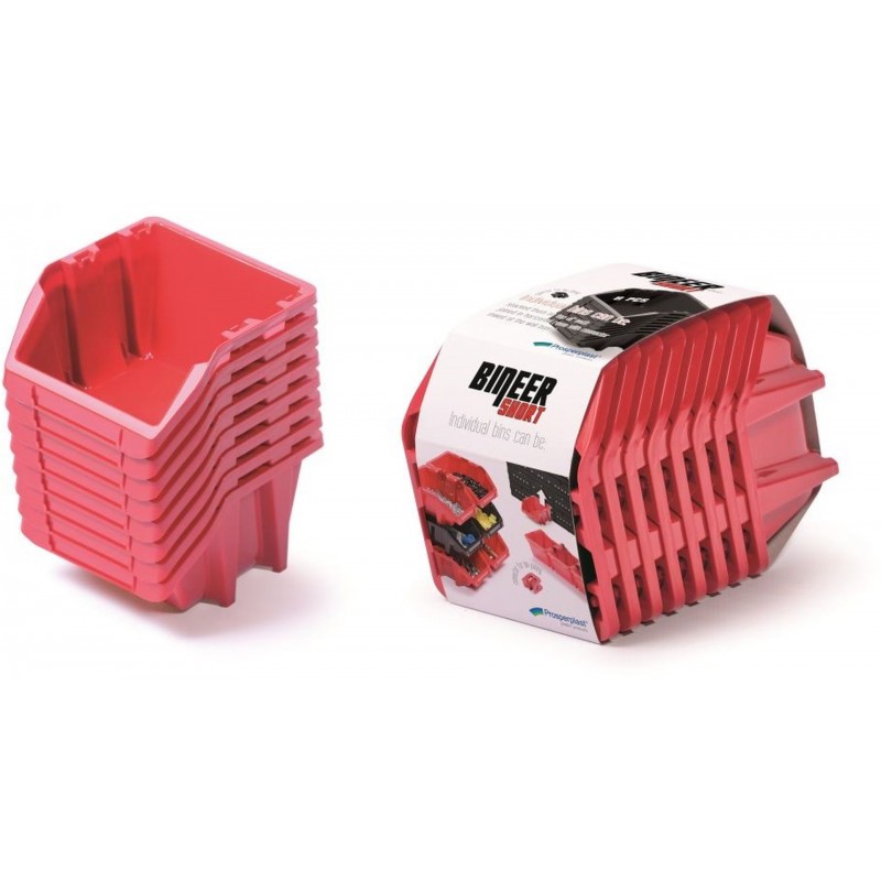 Prosperplast BINEER SHORT SET Plastové úložné boxy 8 kusů, 144x118x84mm, červená KBISS15